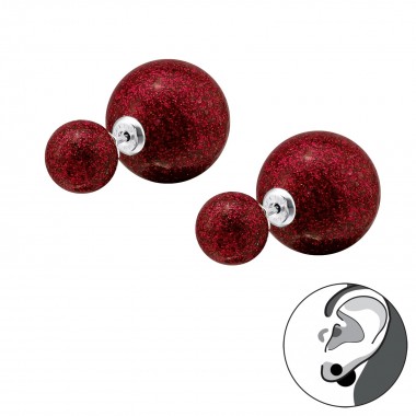 Double Glitter Ball - 925 Sterling Silver Ear Jackets & Double Earrings SD31654