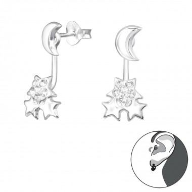 Moon And Star - 925 Sterling Silver Ear Jackets & Double Earrings SD35061