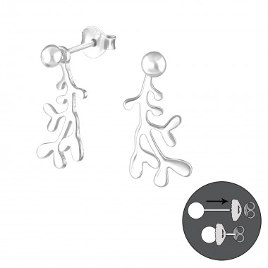 Ball Ear Studs With Hanging Coral - 925 Sterling Silver Ear Jackets & Double Earrings SD38986