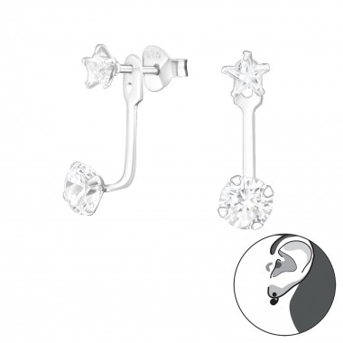 Geometric - 925 Sterling Silver Ear Jackets & Double Earrings SD39149
