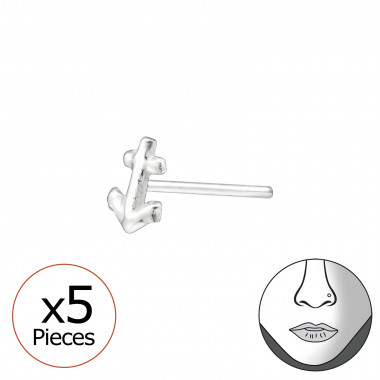 Set Of 5 Silver Anchor Nose Studs - 925 Sterling Silver Nose Studs SD34521