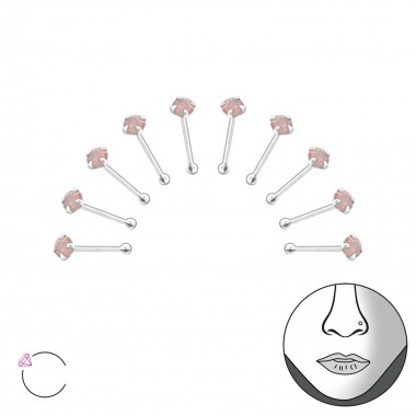 Set Of 10 2mm Round Nose Studs With Ball - 925 Sterling Silver Nose Studs SD34801