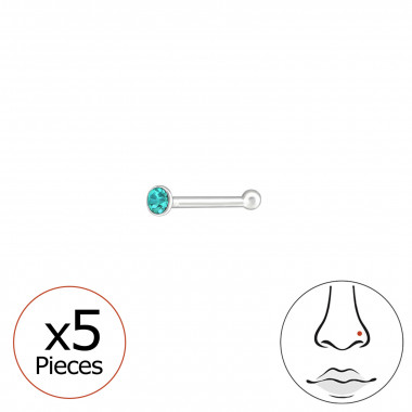 Silver Round 1.5Mm Nose Studs With Ball And Crystal - 925 Sterling Silver Nose Studs SD37467