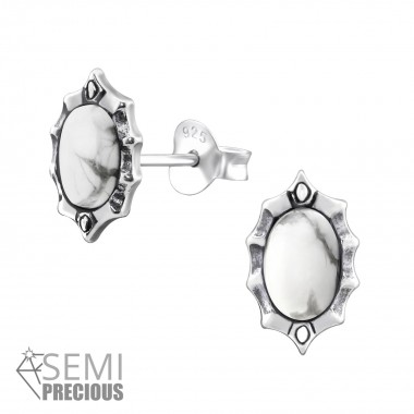 Oxidized - 925 Sterling Silver Semi-Precious Stud Earrings SD35233