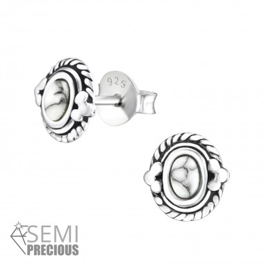 Oval - 925 Sterling Silver Semi-Precious Stud Earrings SD36905