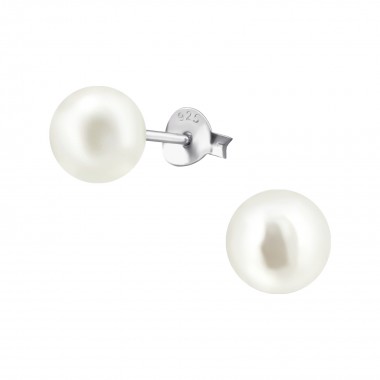 Round - 925 Sterling Silver Pearl Stud Earrings SD13141