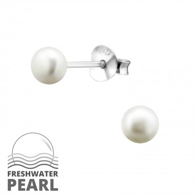 Round - 925 Sterling Silver Pearl Stud Earrings SD15829