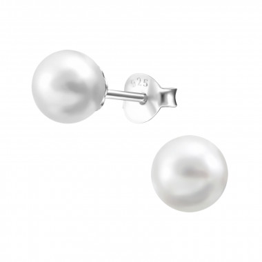 Round - 925 Sterling Silver Pearl Stud Earrings SD21883