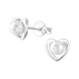 Heart - 925 Sterling Silver Pearl Stud Earrings SD36791