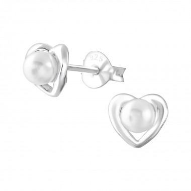 Heart - 925 Sterling Silver Pearl Stud Earrings SD36791