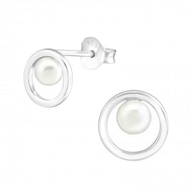 Circle - 925 Sterling Silver Pearl Stud Earrings SD37036