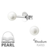 Round 4mm - 925 Sterling Silver Pearl Stud Earrings SD37339
