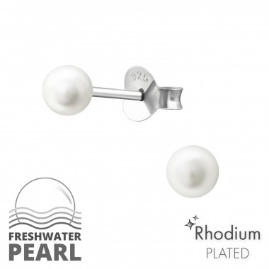 Round 4mm - 925 Sterling Silver Pearl Stud Earrings SD37339