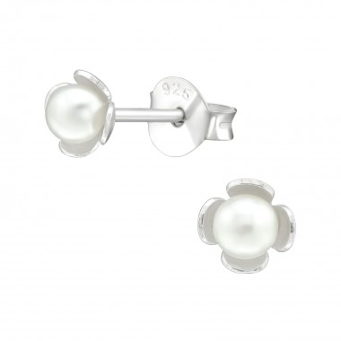 Flower - 925 Sterling Silver Pearl Stud Earrings SD38393