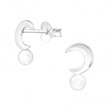 Moon - 925 Sterling Silver Pearl Stud Earrings SD38394