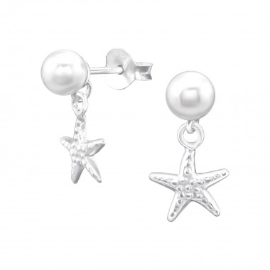 Hanging  Starfish - 925 Sterling Silver Pearl Stud Earrings SD38395