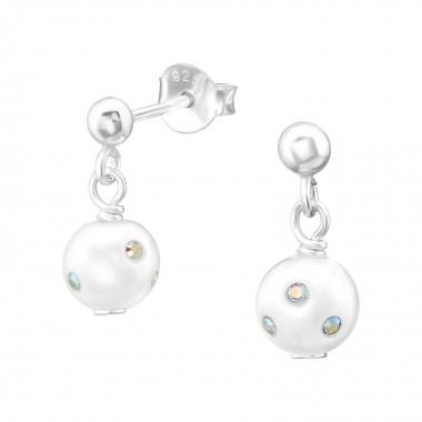 Ball With Hanging Pearl - 925 Sterling Silver Pearl Stud Earrings SD38781