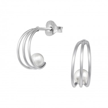 Half Hoop Pearl - 925 Sterling Silver Pearl Stud Earrings SD39067