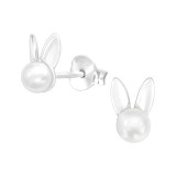 Rabbit - 925 Sterling Silver Pearl Stud Earrings SD40080