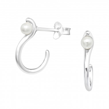 Snake Half Hoop - 925 Sterling Silver Pearl Stud Earrings SD40590