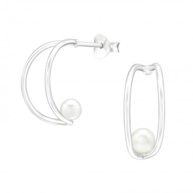 Half Hoop - 925 Sterling Silver Pearl Stud Earrings SD41114