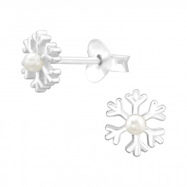 Snowflake - 925 Sterling Silver Pearl Stud Earrings SD43349