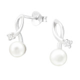 Geometric - 925 Sterling Silver Pearl Stud Earrings SD43419