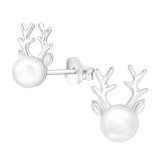 Deer - 925 Sterling Silver Pearl Stud Earrings SD44015