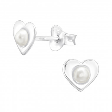 Heart - 925 Sterling Silver Pearl Stud Earrings SD44149