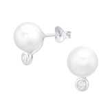 Geometric - 925 Sterling Silver Pearl Stud Earrings SD44670