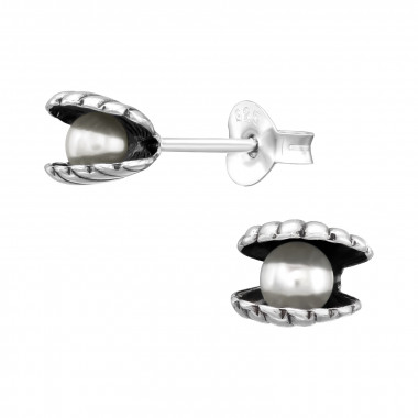 Shell - 925 Sterling Silver Pearl Stud Earrings SD45347