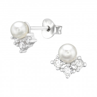 Flower - 925 Sterling Silver Pearl Stud Earrings SD45573