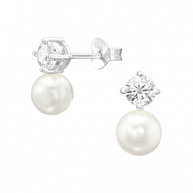 Duo Stone - 925 Sterling Silver Pearl Stud Earrings SD46213