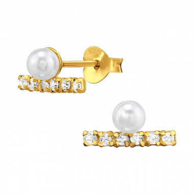 Bar - 925 Sterling Silver Pearl Stud Earrings SD46856