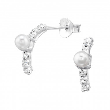 Half Hoop - 925 Sterling Silver Pearl Stud Earrings SD46859