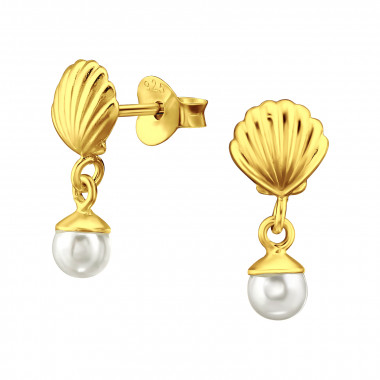 Shell - 925 Sterling Silver Pearl Stud Earrings SD46884