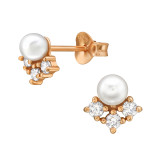 Flower - 925 Sterling Silver Pearl Stud Earrings SD47025