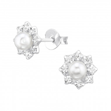 Halo - 925 Sterling Silver Pearl Stud Earrings SD47330