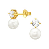 Duo Stone - 925 Sterling Silver Pearl Stud Earrings SD47439