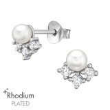 Flower - 925 Sterling Silver Pearl Stud Earrings SD47442