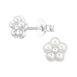 Flowers - 925 Sterling Silver Pearl Stud Earrings SD47710