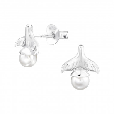 Whale Tail - 925 Sterling Silver Pearl Stud Earrings SD47714