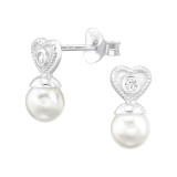 Hearts - 925 Sterling Silver Pearl Stud Earrings SD47720