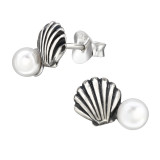 Shell - 925 Sterling Silver Pearl Stud Earrings SD48368