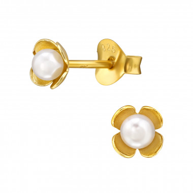 Flower - 925 Sterling Silver Pearl Stud Earrings SD49074