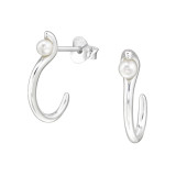 Snake Half Hoop - 925 Sterling Silver Pearl Stud Earrings SD49732