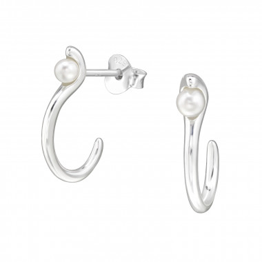 Snake Half Hoop - 925 Sterling Silver Pearl Stud Earrings SD49732