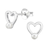 Heart - 925 Sterling Silver Pearl Stud Earrings SD49822
