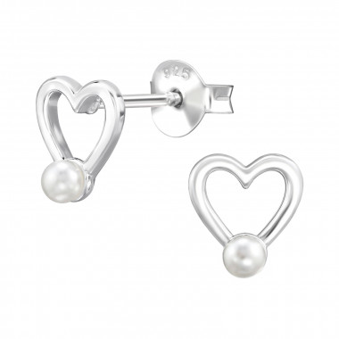 Heart - 925 Sterling Silver Pearl Stud Earrings SD49822