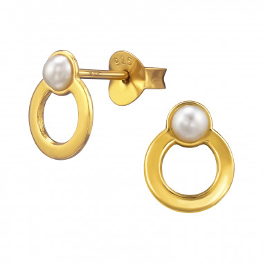 9mm Circle - 925 Sterling Silver Pearl Stud Earrings SD49830